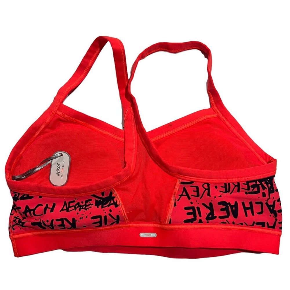 NWT AERIE Racerback Sports Bra Sz XL Orange Black Pullover - Picture 2 of 6